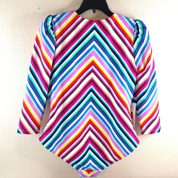 Stylest System  Dream Sculpt Zip Swimsuit Multicolor Stripes Large UPF 50 - Picture 6 of 16